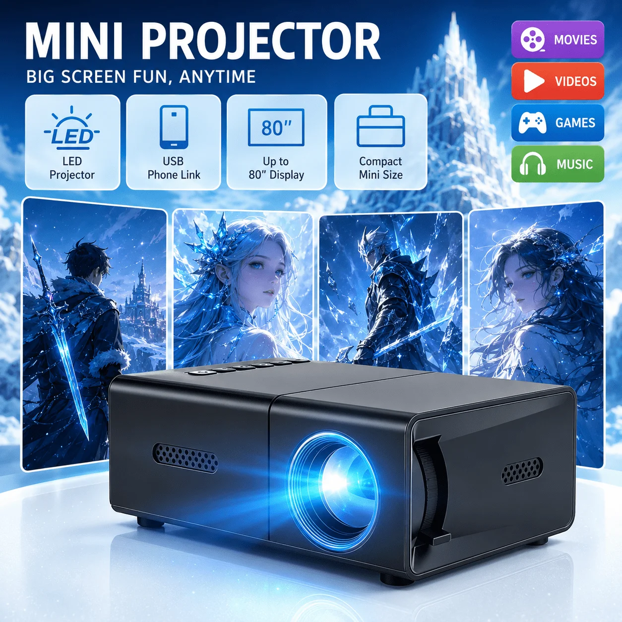 Home Cinema Gaming - Mini proiettore portatile, compatibile con home